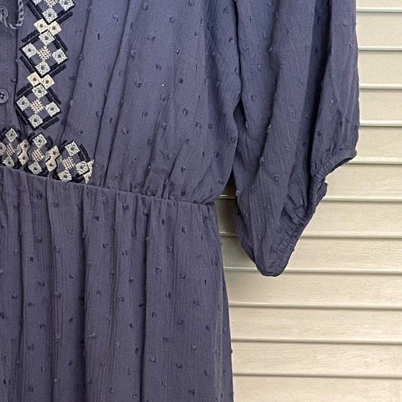 Lucky Brand Embroidered Boho Dress NWT XL Swiss Dot Blue with Tassels - Picture 5 of 11